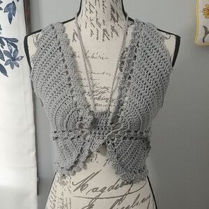 Handmade Crocheted Butterfly Festival Top 100% Cotton Grey 34-36B-C 6-8